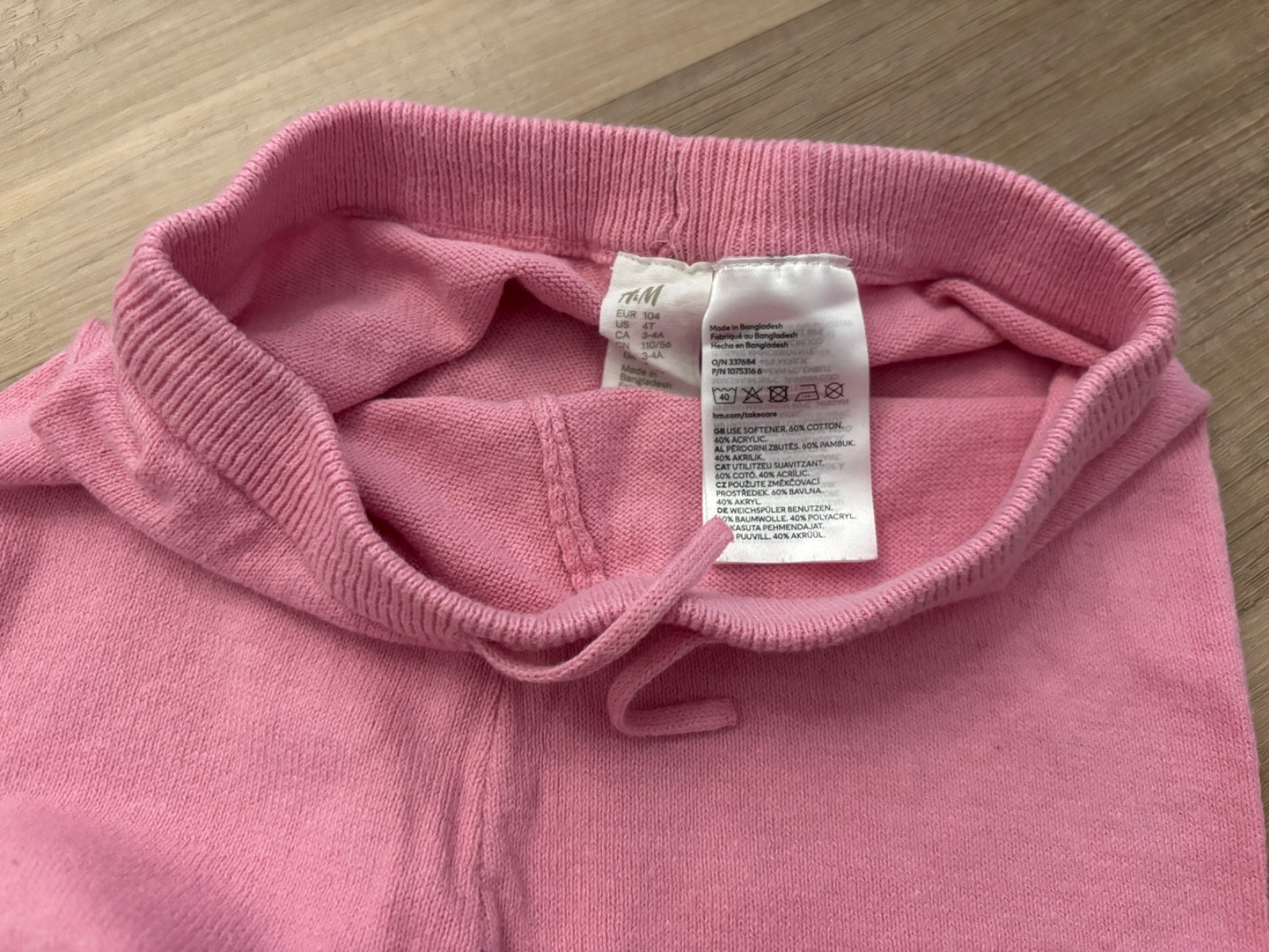 H&M 2 Piece Knit Set Pink 4T Kids Toddler Ribbed Sweater Drawstring Jogger Pants