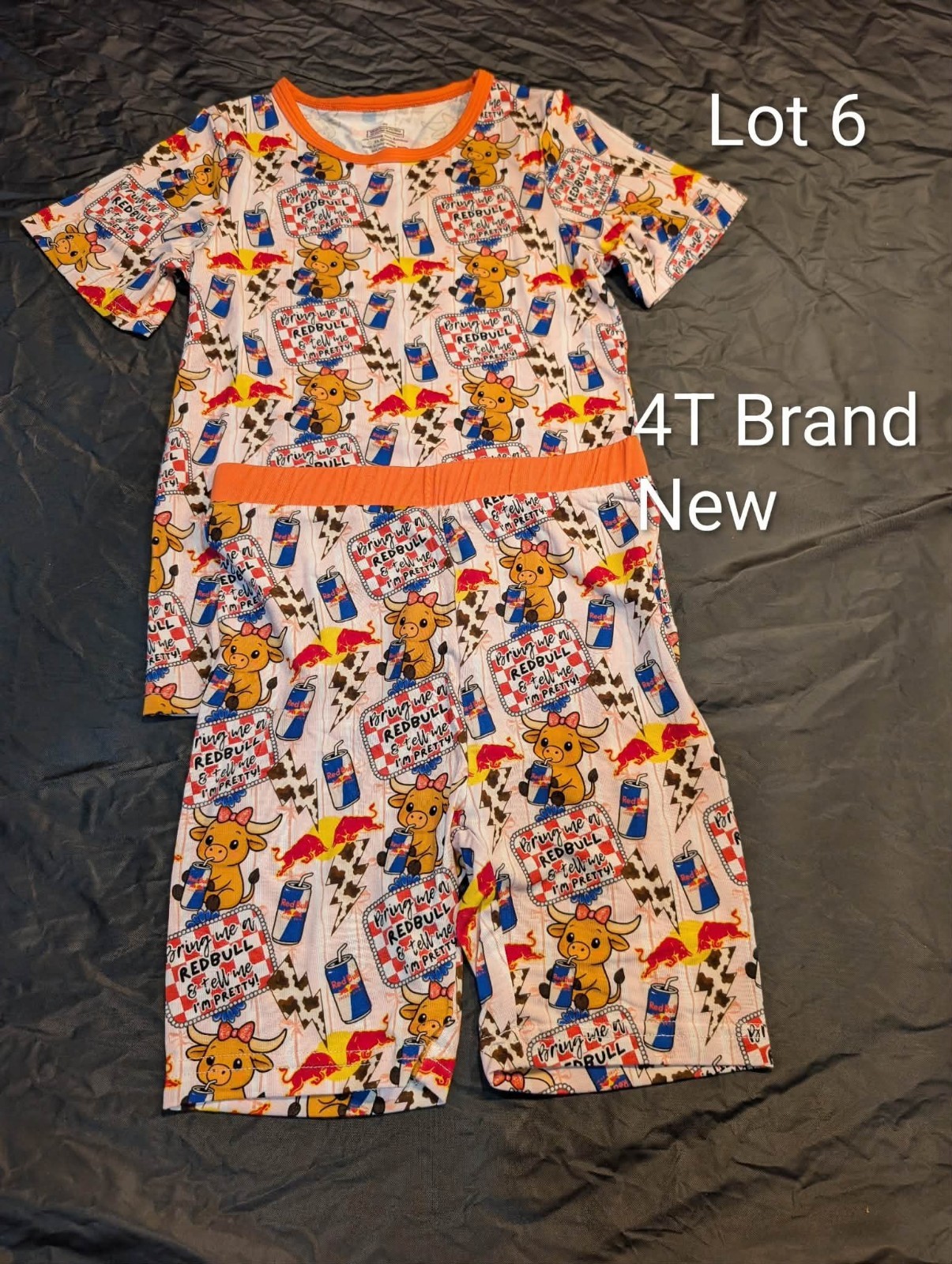 Size 4T Bamboo Redbull and Cow Short Sleeve Shirt and Shorts NWOT