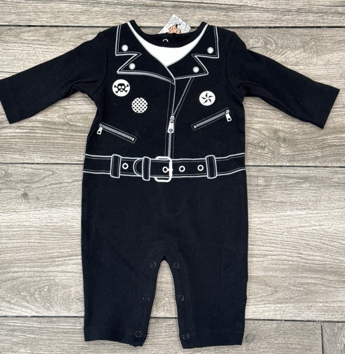 Spencer’s Biker Rocker Skull One Piece Bodysuit Size 3 Months