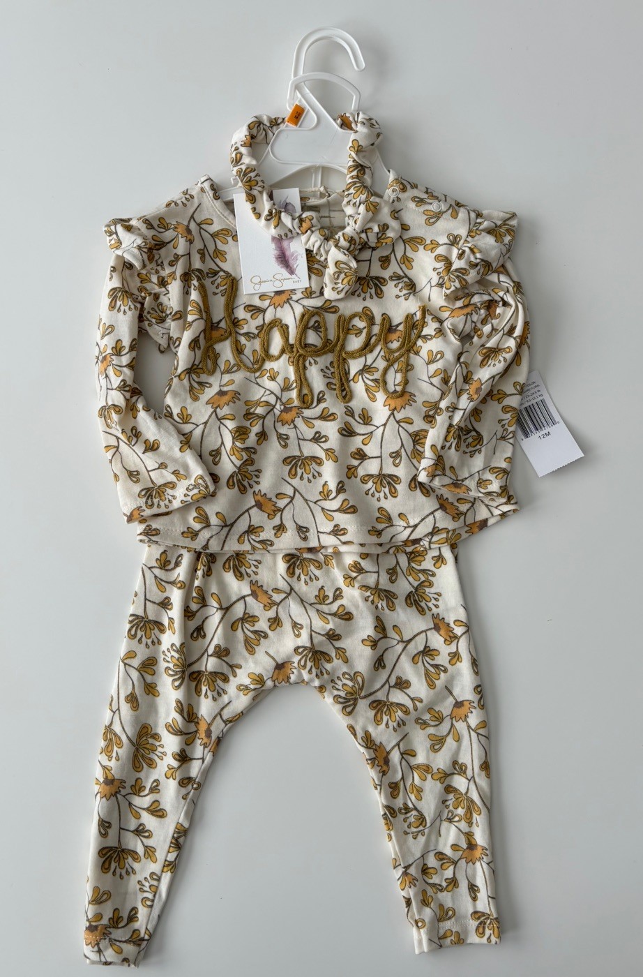 Jessica Simpson Girls 12 months Gold Floral 3 Piece set NWT