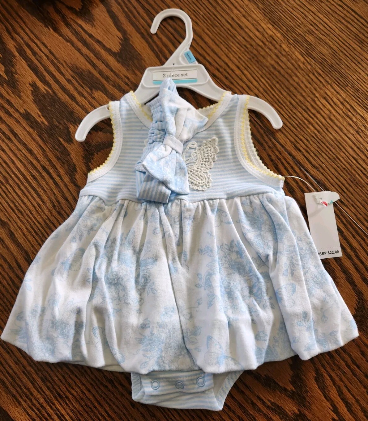 Baby Starters Outfit Baby Girl Size 6 Months One-Piece w/attached Dress & Bow
