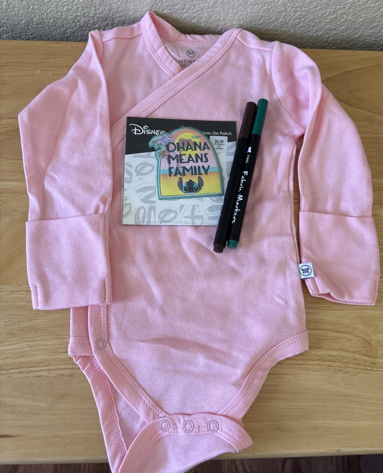 Honest Baby Clothing Outfit 3-6 Months – Ohana Patch – Two Fabric Markers – Pink