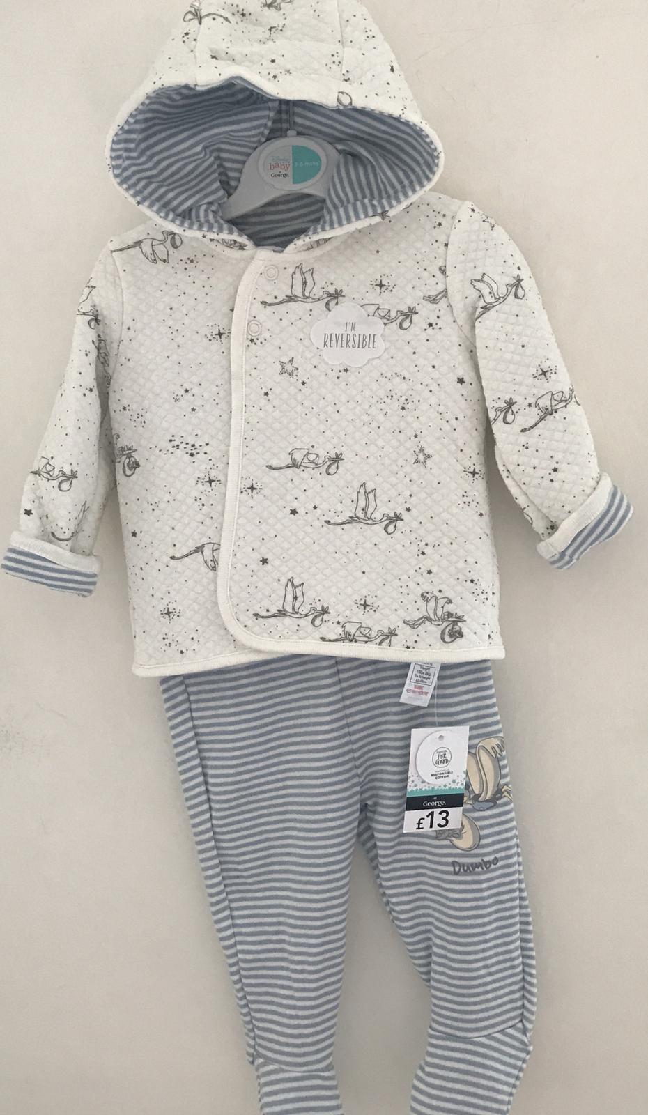 Disney Baby Dumbo 3 Piece Baby Blue & Cream Set ~ 3-6 Months ~ 18 Lbs