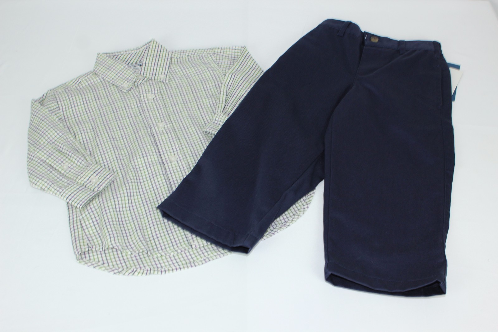 NWT Hartstrings 3T Outfit Plaid Button Long Sleeve Shirt Blue Flat Front Pants