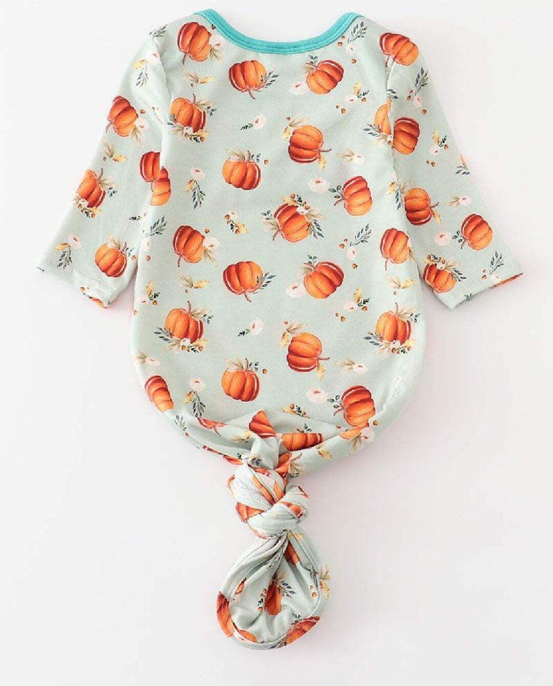 Girl’s Boutique Green Pumpkin Fall Print Bamboo Baby Knot One Piece Outfit