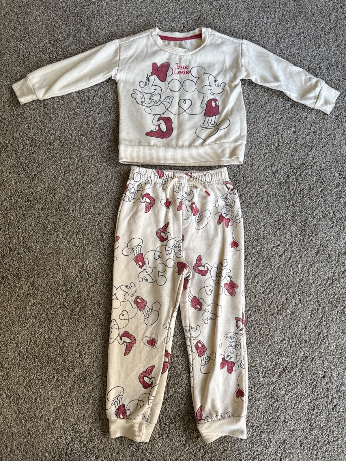 Disney Mickey Minnie Mouse 2T Top 3T Pants True Love Two Piece Outfit