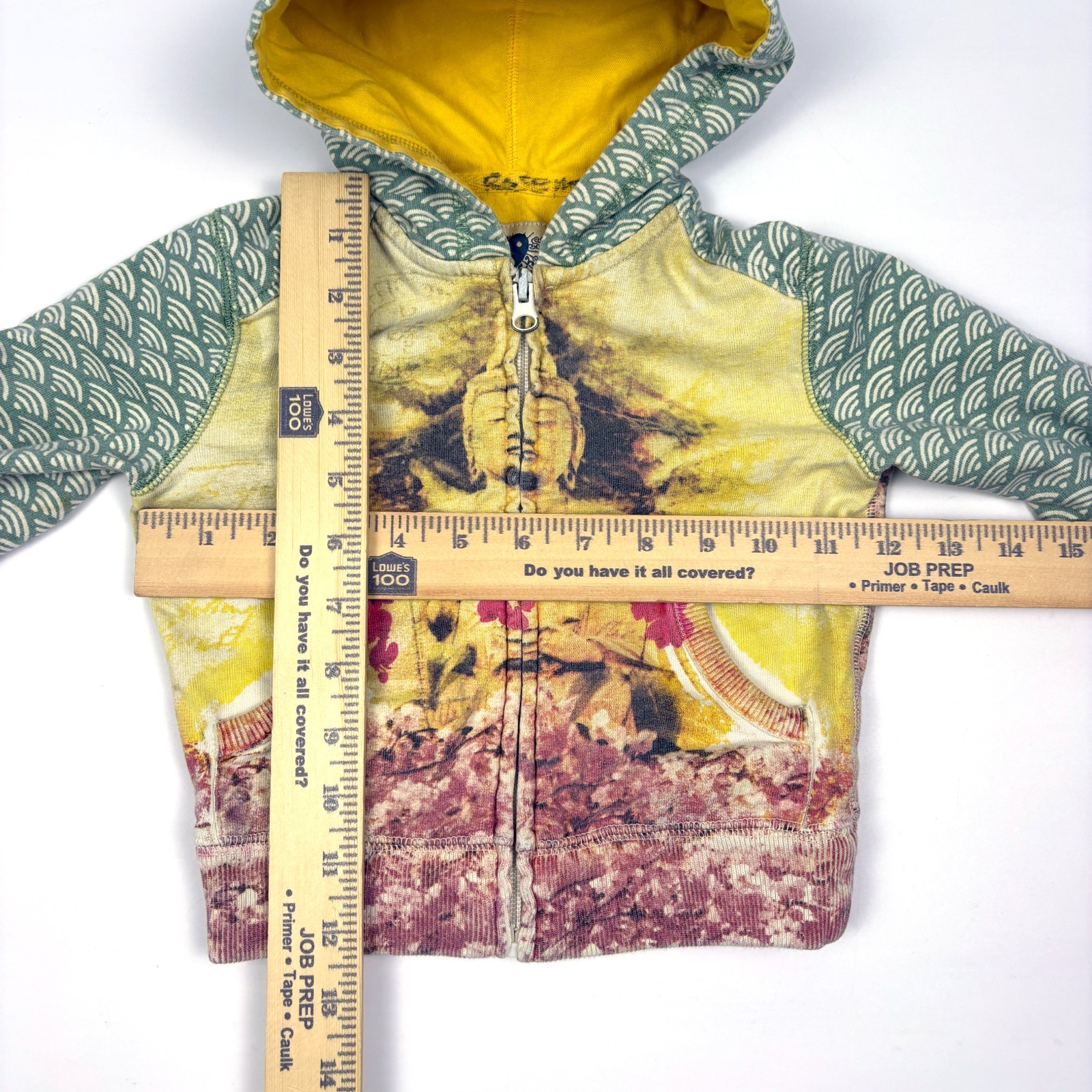 VTG Y2K Lucky Brand Asian Buddha Cherry Blossom Hoodie Baby 12-18 Mon Pink