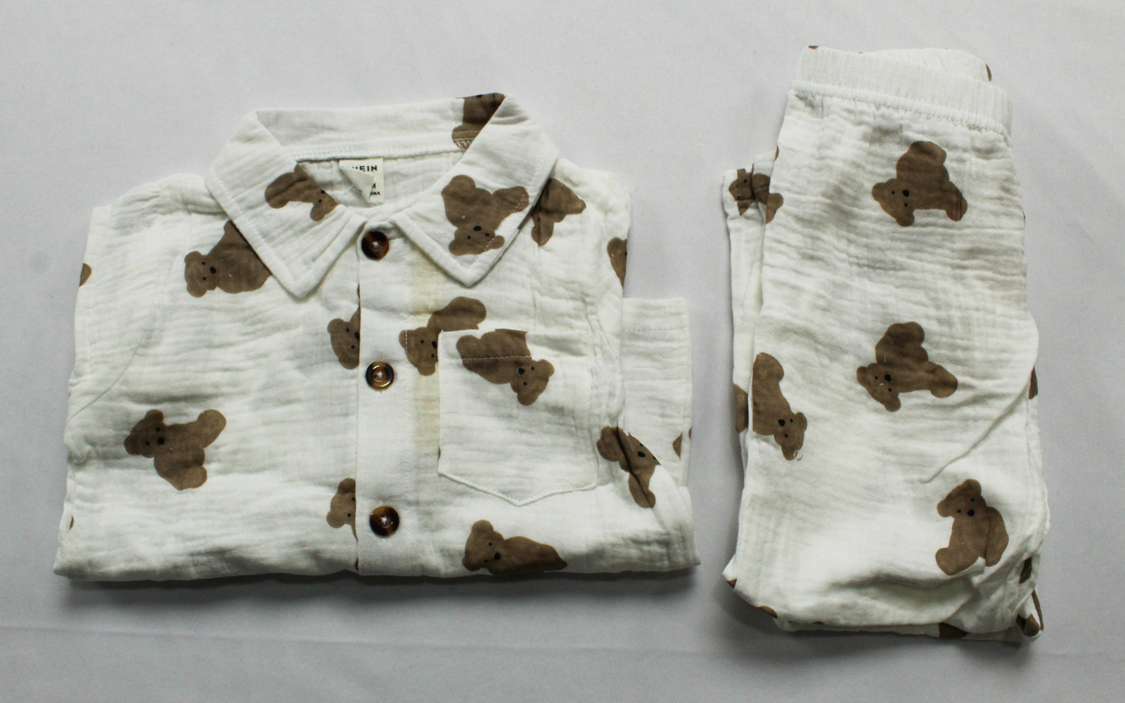 Shein Unisex Babies Cartoon Graphic Pocket Shirt & Pants BE5 White Size 18-24M