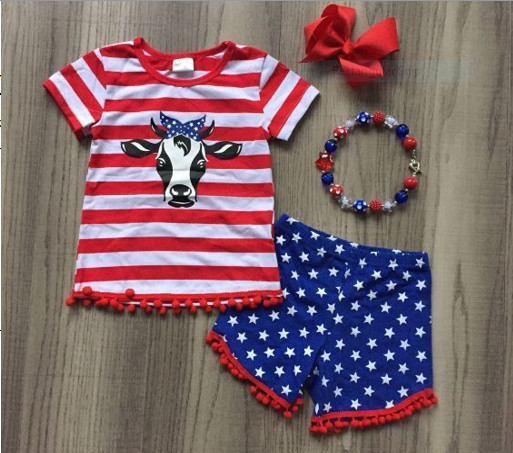 NEW Boutique 4th of July Cow Girls Shorts Outfit