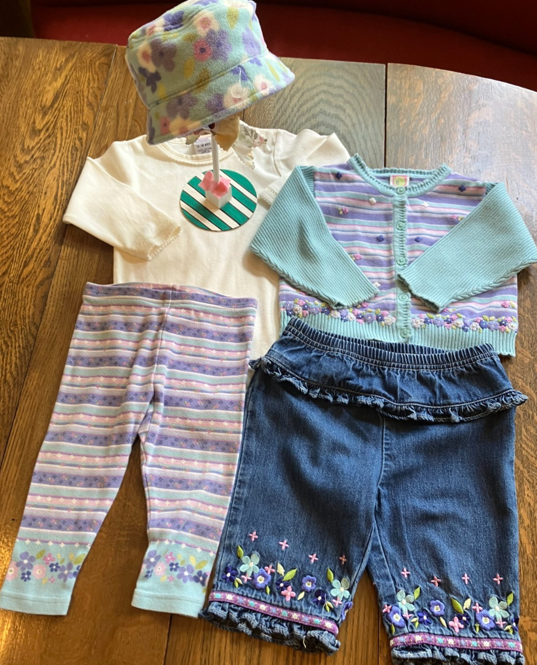 Vtg Gymboree Sweet Chic cardigan sweater leggings jeans bodysuit 6-12 12-18 hat