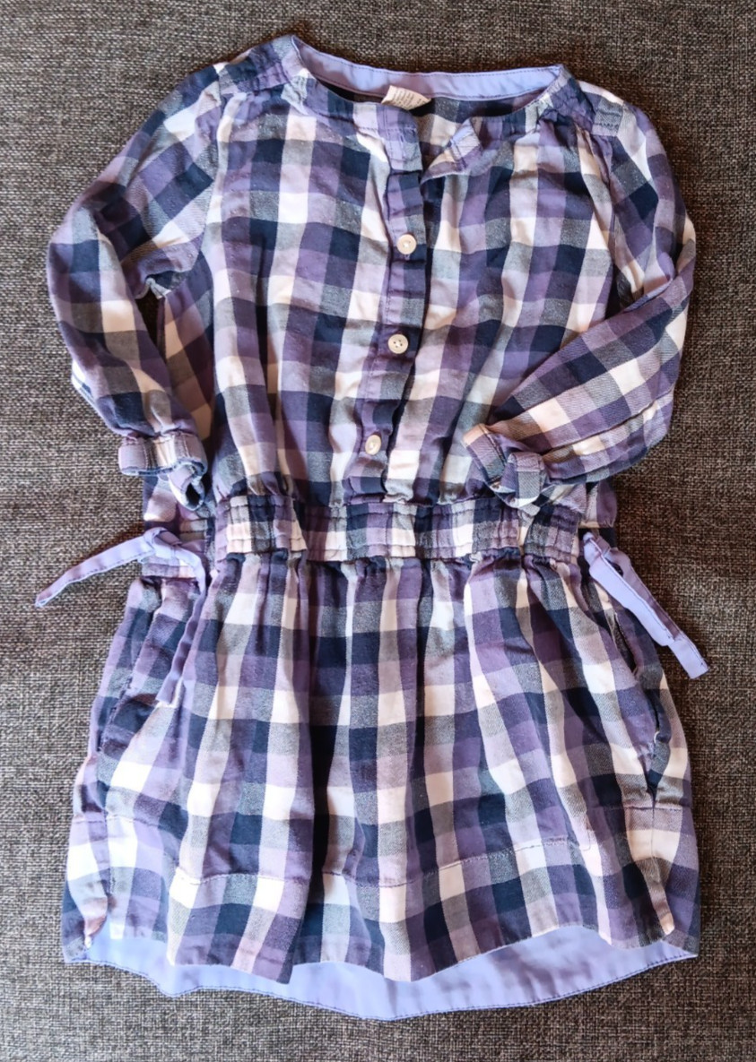 Crew Cuts Dress Size 3 Purple Plaid Shirt Style Elastic Waist Long Sleeve
