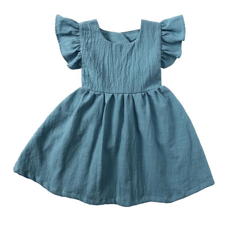 Toddler Kids Baby Girls Ruffle Solid Linen Elegant Princess Party A-Line Dress