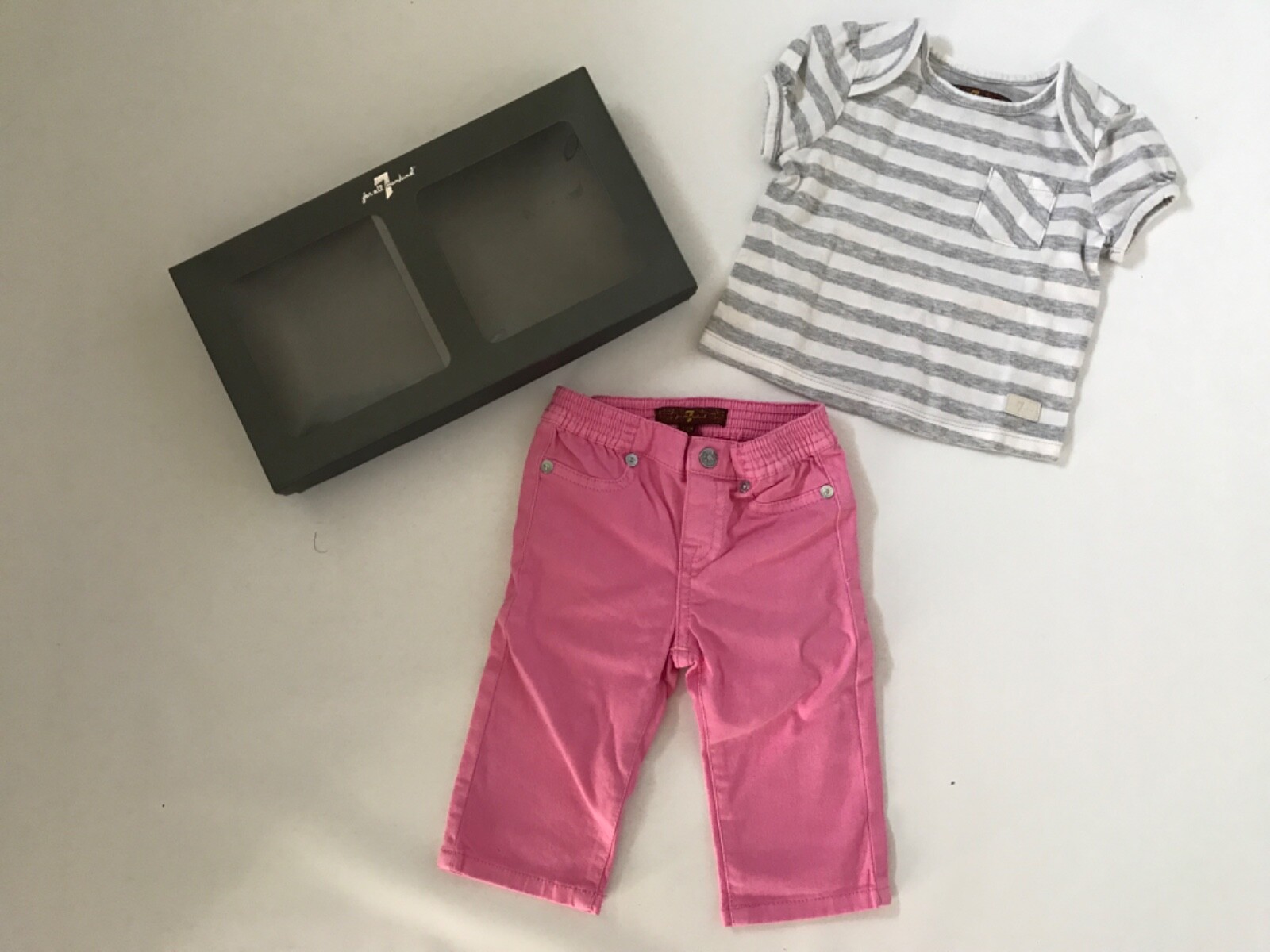 7 FOR ALL MANKIND 2 pc Outfit SET TOP & PINK JEANS Girls Size 3 – 6 Months NEW