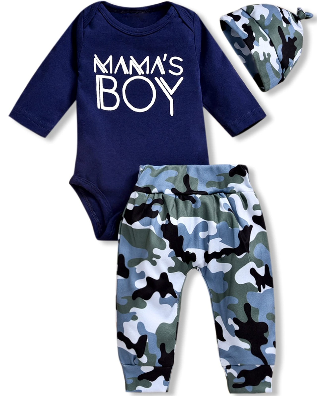 Newborn Baby Boys Clothes Mamas Boy Romper Camo Pants Outfit Spring Fall Wint…