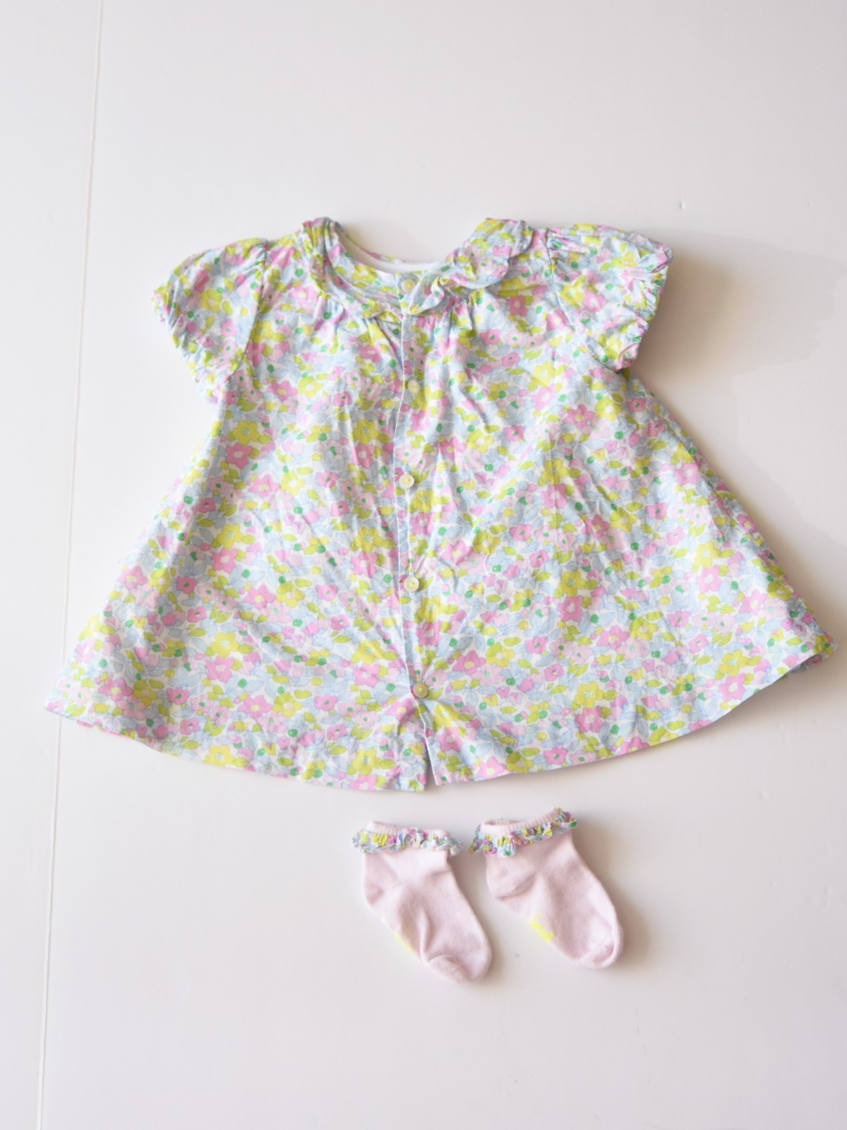 Jacadi Paris Baby Girl Liberty Fabric Dress & Matching Socks Set 6M EUC Ruffle