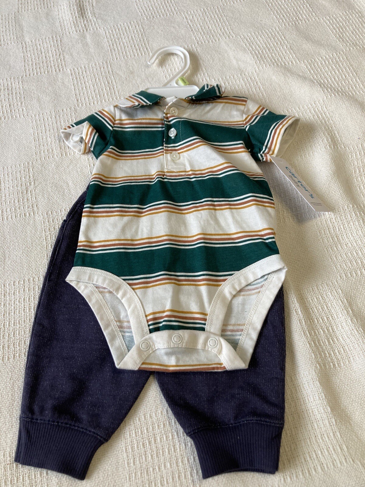 Carters baby boy stripe green 2 piece outfit size 3M NWT