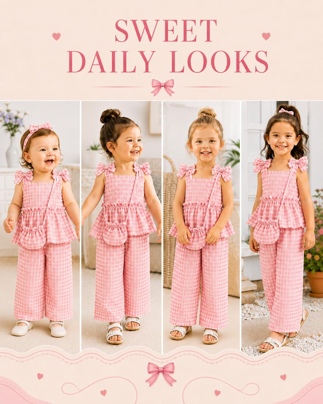 Baby Girl Clothes Summer Spaghetti Strap Plaid Pants Set with Bag Cute Matchi…