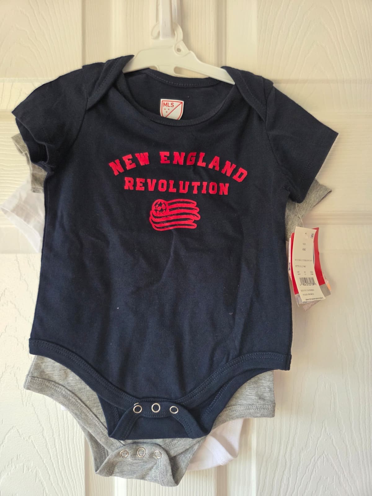 MLS New England Revolution Baby Set 3pc 0-3M, 6M Bodysuits Soccer NWT USA Cotton
