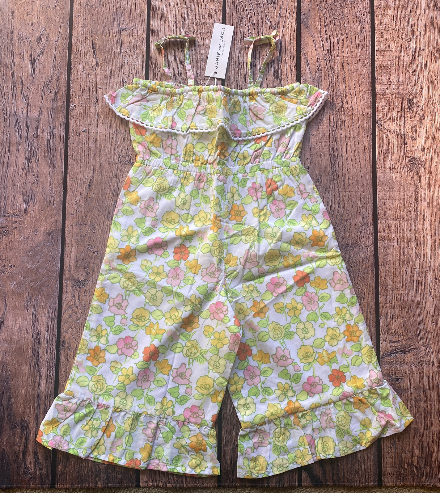 Toddler Girl Size 3 Janie and Jack Multicolored Floral Wide Leg Ruffle Jumpsuit