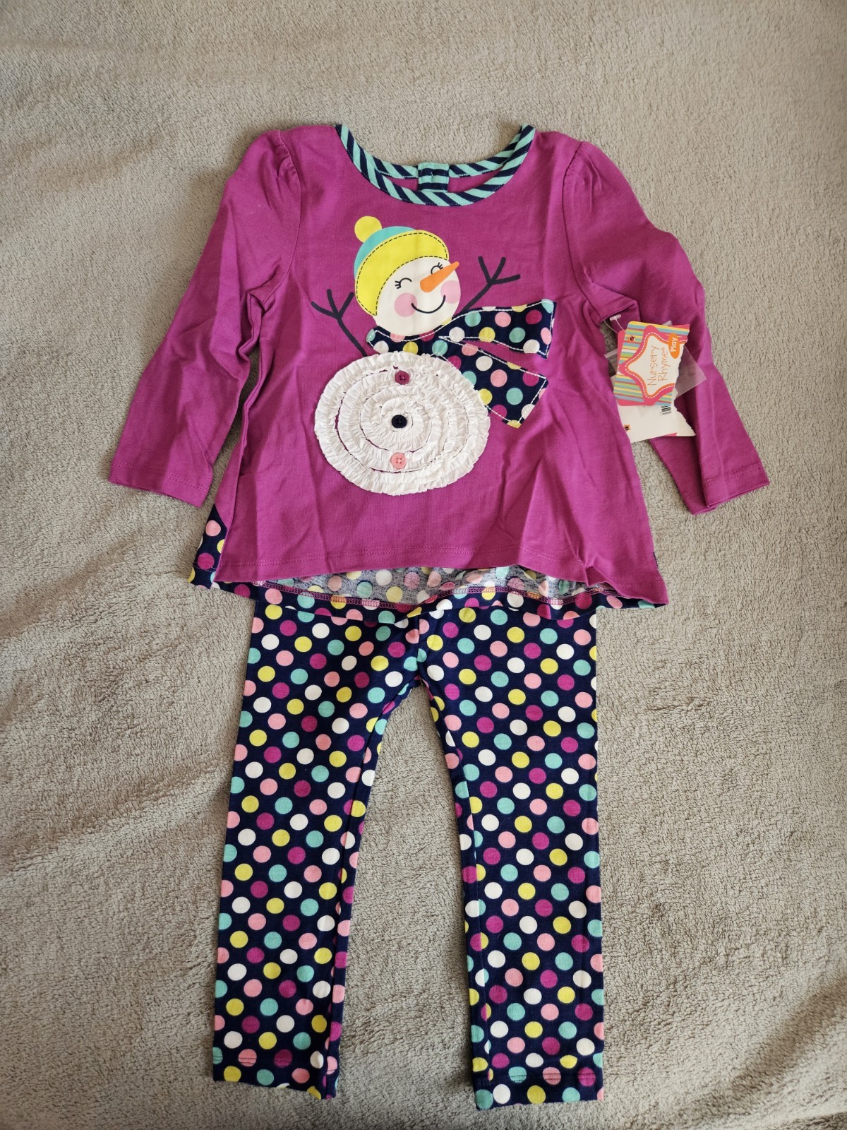 Nursery Rhyme Play Pink Purple Polka Dot Snowman Matching Set 24M