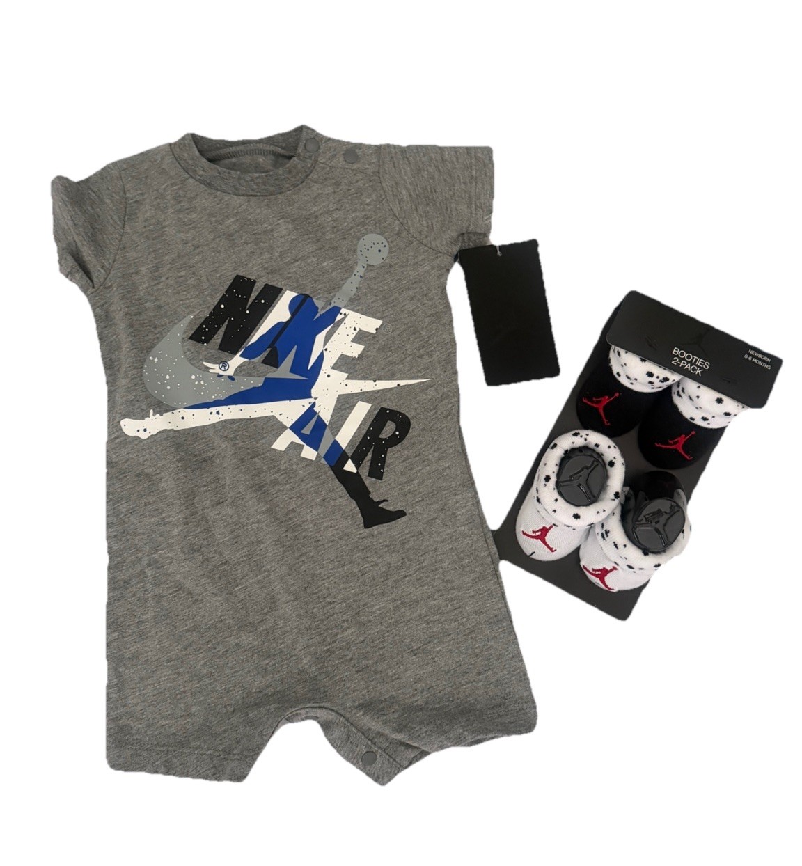 JORDAN BABY BOYS 3-pc GIFT Set: Bodysuits/Rompers, Hat, & Booties 3-6 Months