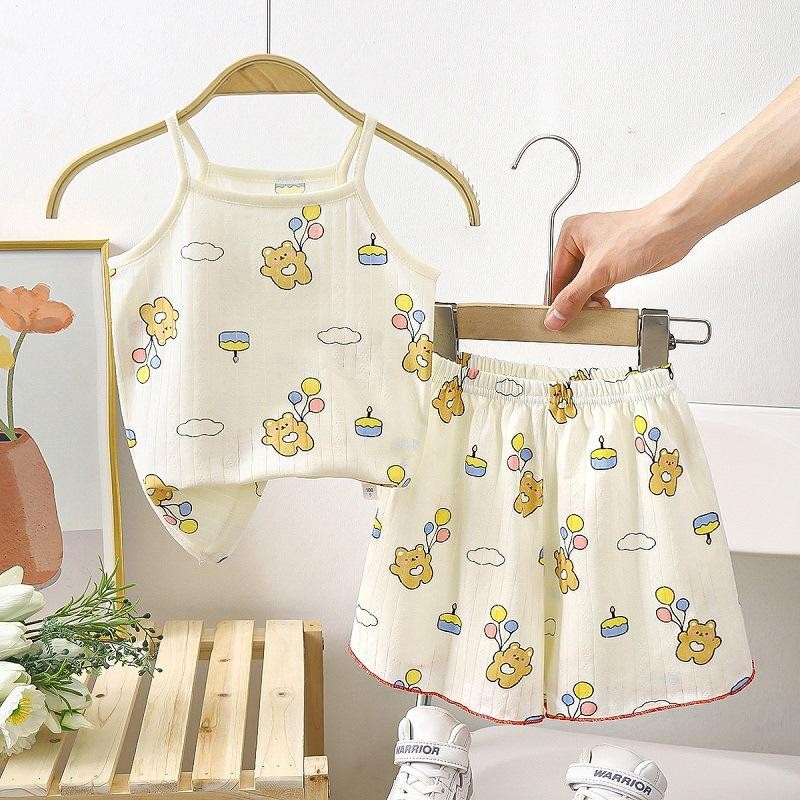 Baby Clothes Sets Summer Toddler Girl Strap Suits Cotton Printing Baby Boy Tops