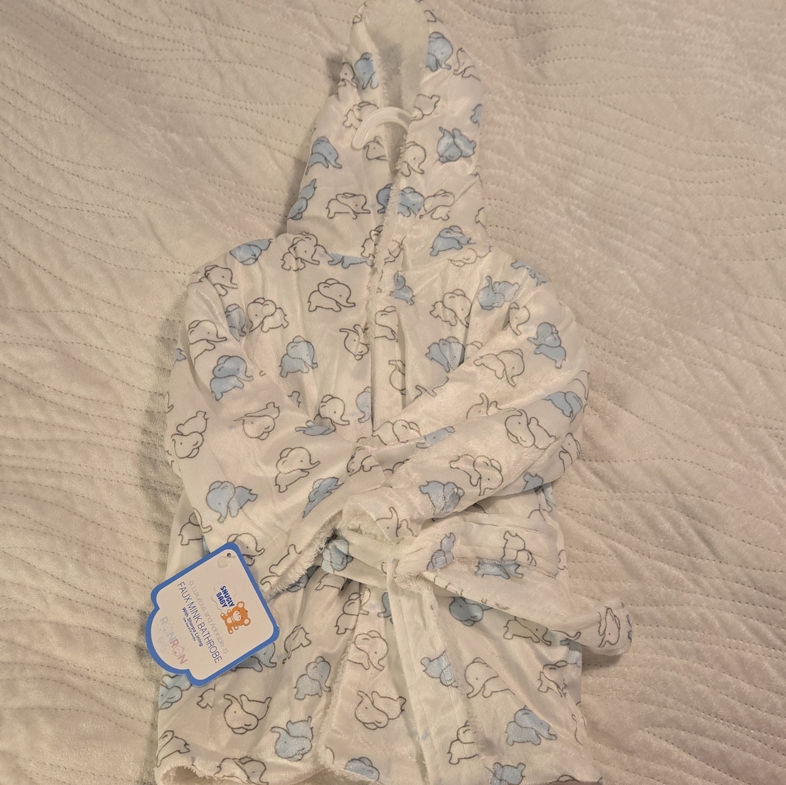 Snugly Baby Faux Mink Sherpa Lined Hooded Bathrobe 0-18M White/Blue Bear