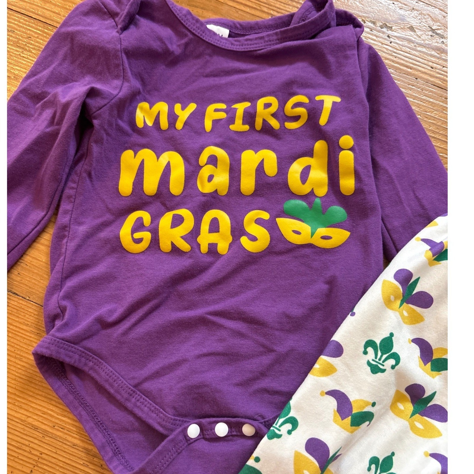 Unbranded Mardi Gras Outfit Baby Purple White Festive Set SIZE 9-12M