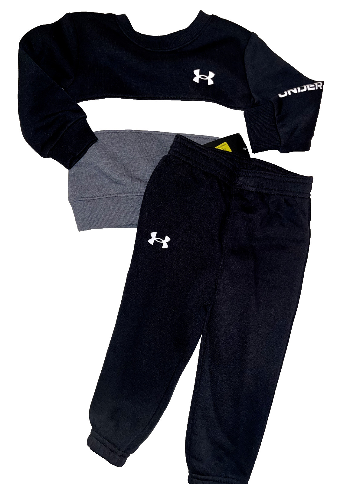Under Armour 2-Piece Set Sweatshirt and Pants Black White Gray Boys 12M NWT