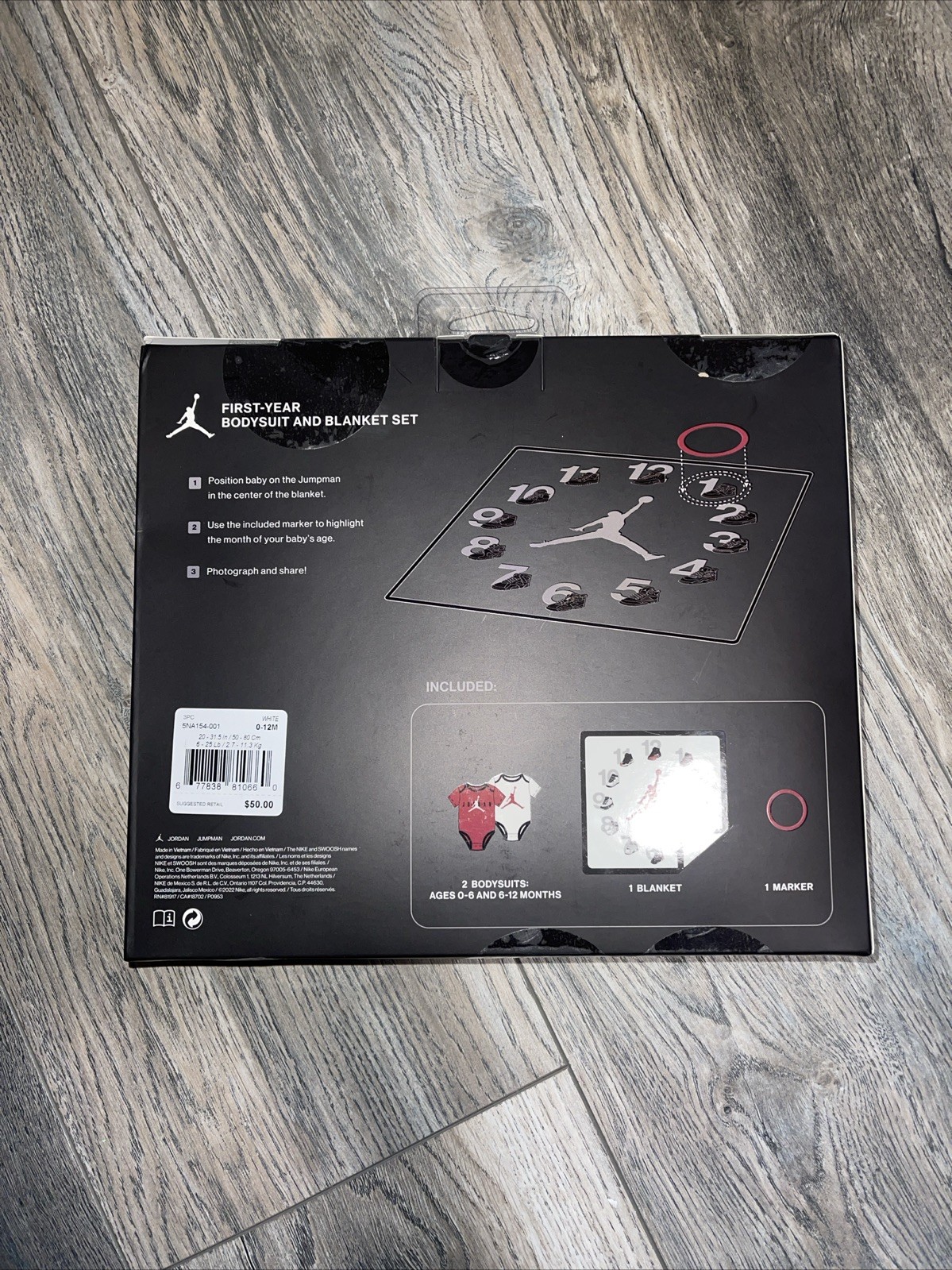 NEW 4 PIECE SET NIKE JORDAN FIRST YEAR BLANKET BODYSUIT & MARKERMSRP $50