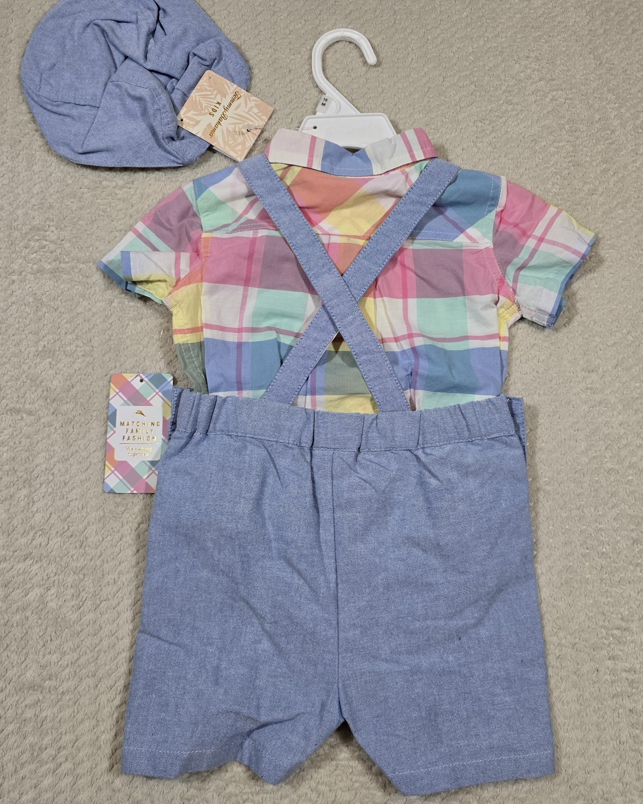 Tommy Bahama 3-Piece Set Overall Shirt Hat Baby Sz 18 Months Outfit