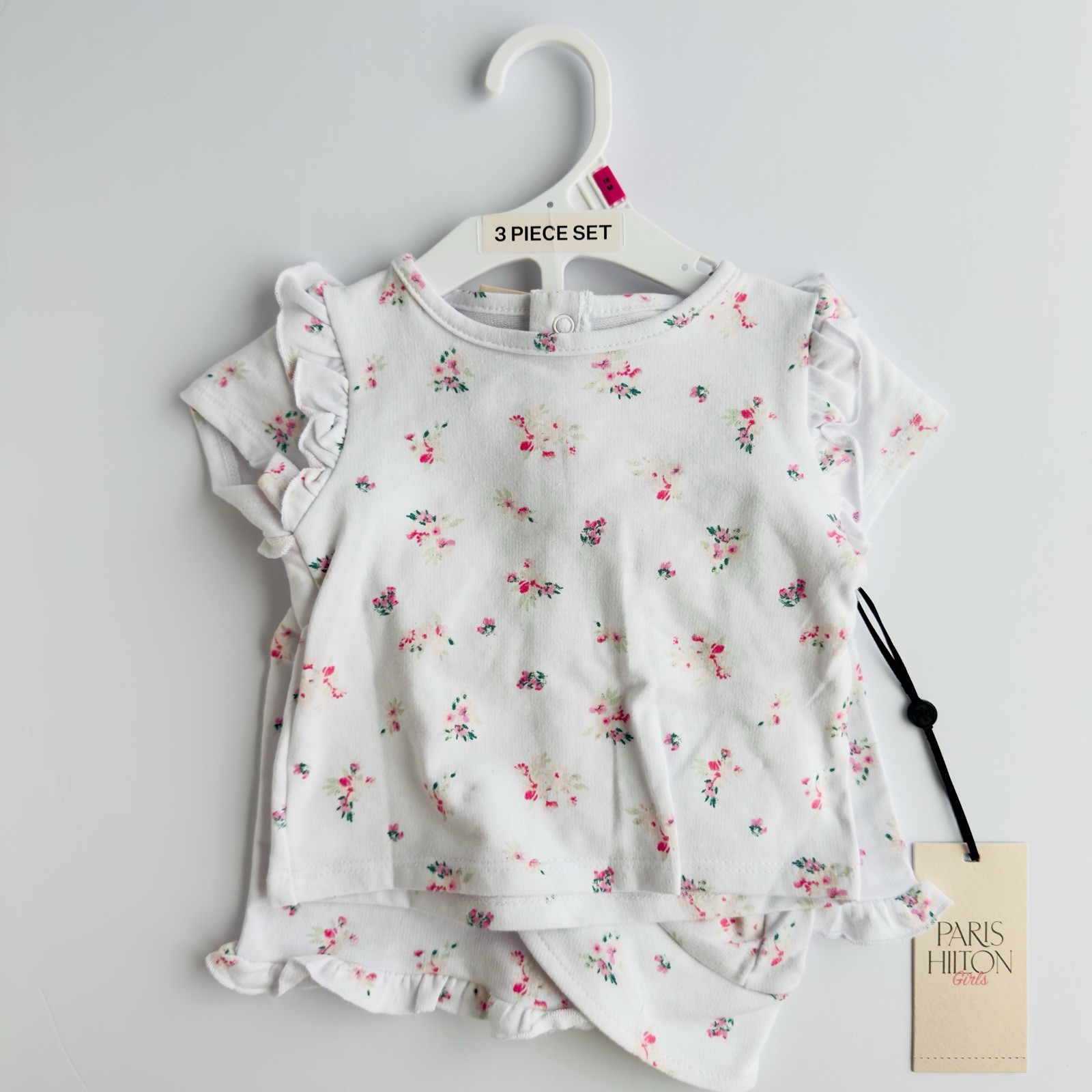 Paris Hilton Girls Baby Girls 18 Months 3-Piece Shorts Outfit White Floral NWT