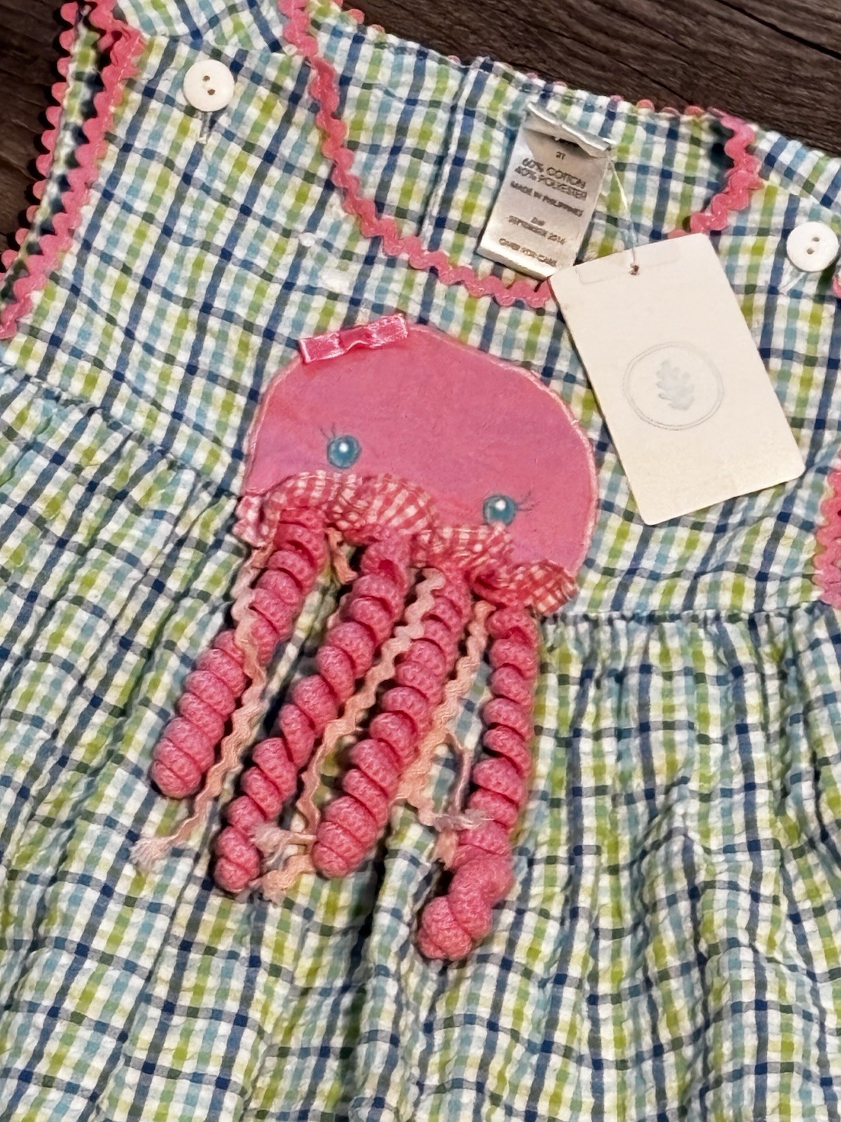 Zu NWT Multicolored Octopus Applique Ruffled Woven Embroidered Dress 2t Squid 3D