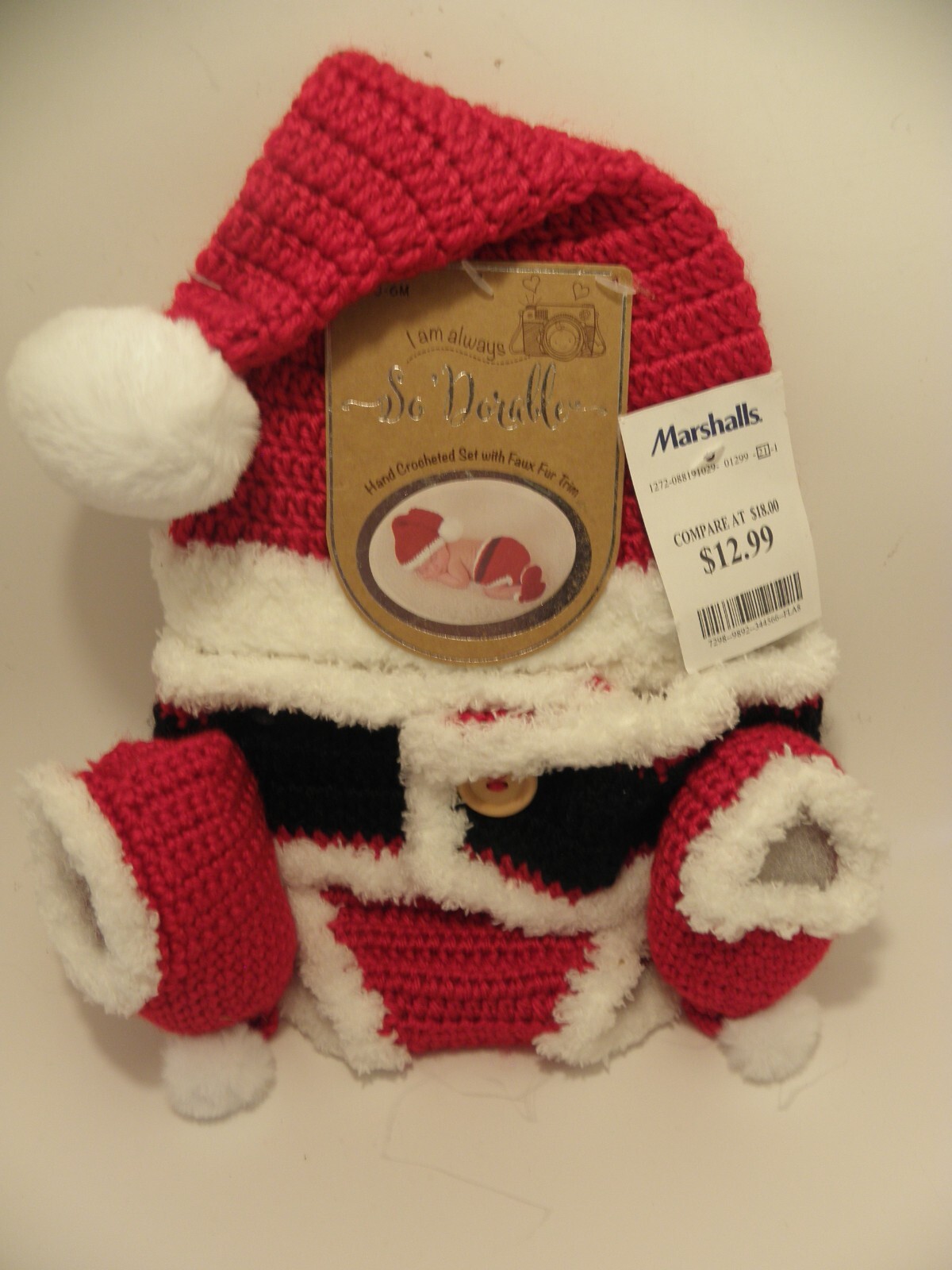 So ‘Dorable Hand-Crocheted Santa Claus Set with Faux Fur Trim Sz 0-6 months NEW