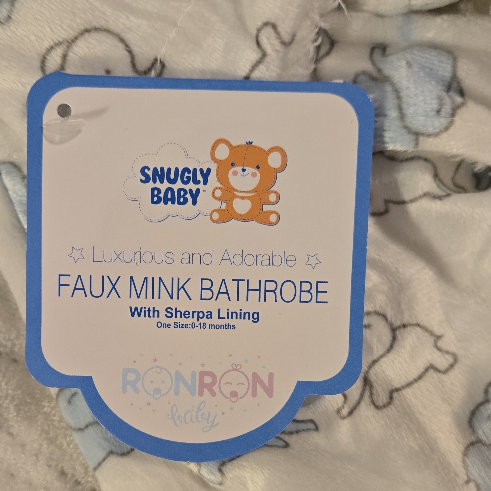 Snugly Baby Faux Mink Sherpa Lined Hooded Bathrobe 0-18M White/Blue Bear