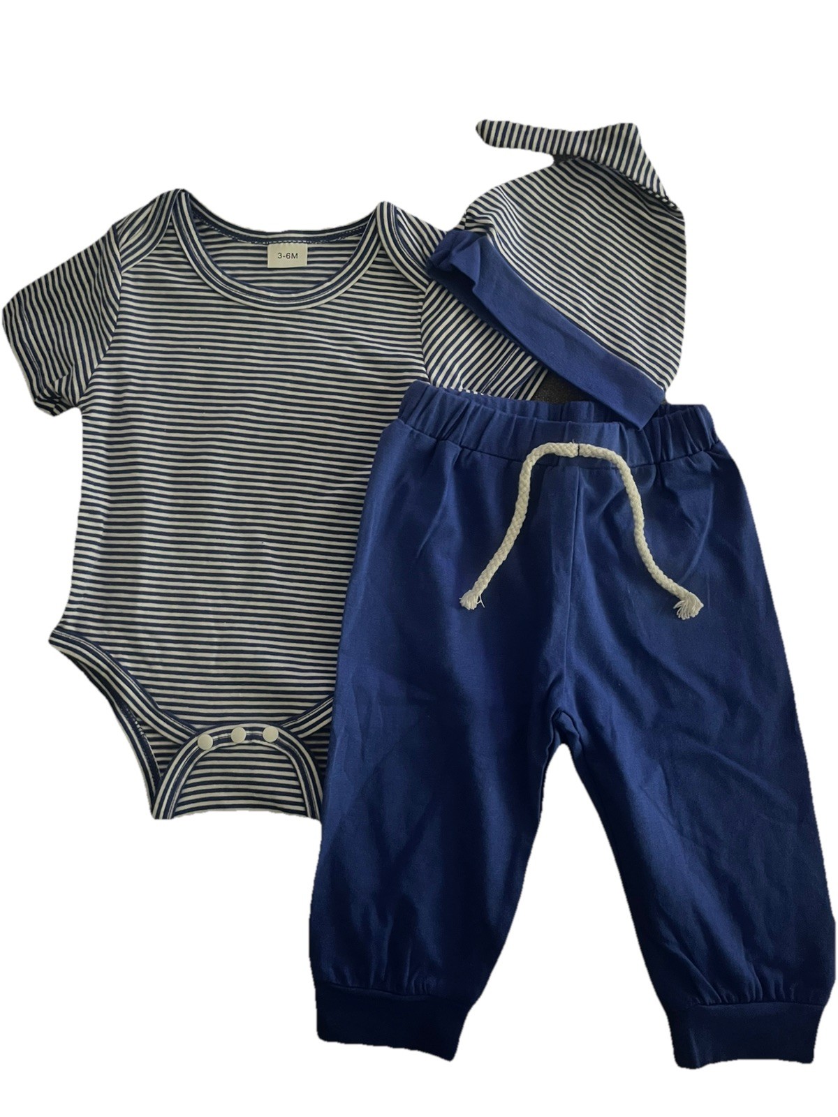 Unisex Baby 3-Piece Set, Bodysuit, Pants, Hat, Royal Blue Size 3-6 Months