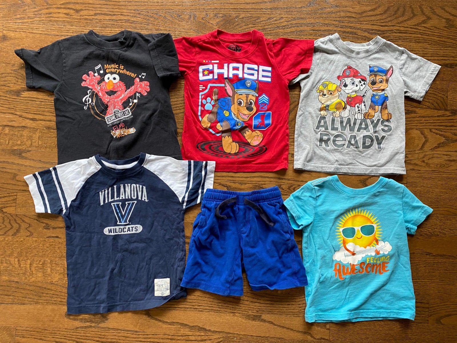 Toddler Boys Clothing Lot – 5 T-shirts & 1 shorts Size 3T – Paw Patrol, Elmo