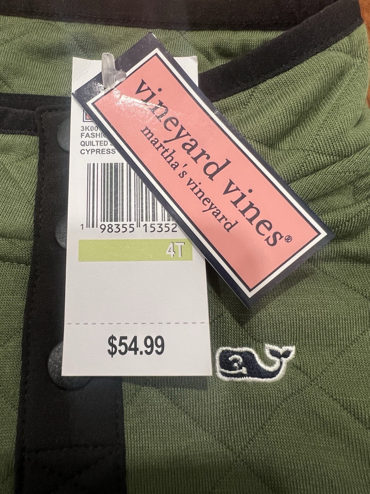 Classic Vineyard Vines Toddler Boy 4T Olive Green Quilted Snap Quarter Pullover