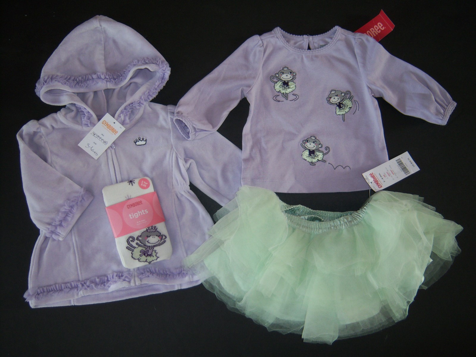 NWT Gymboree Dance Team 3-6 Months Monkey Ballerina Tee Tights Hoodie Tutu Skirt