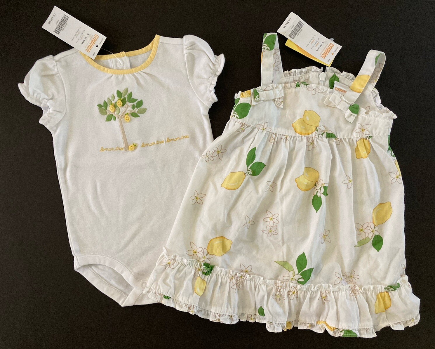 NWT Gymboree Lemon Tree 6-12 Months White Jumper Sun Dress & Bodysuit