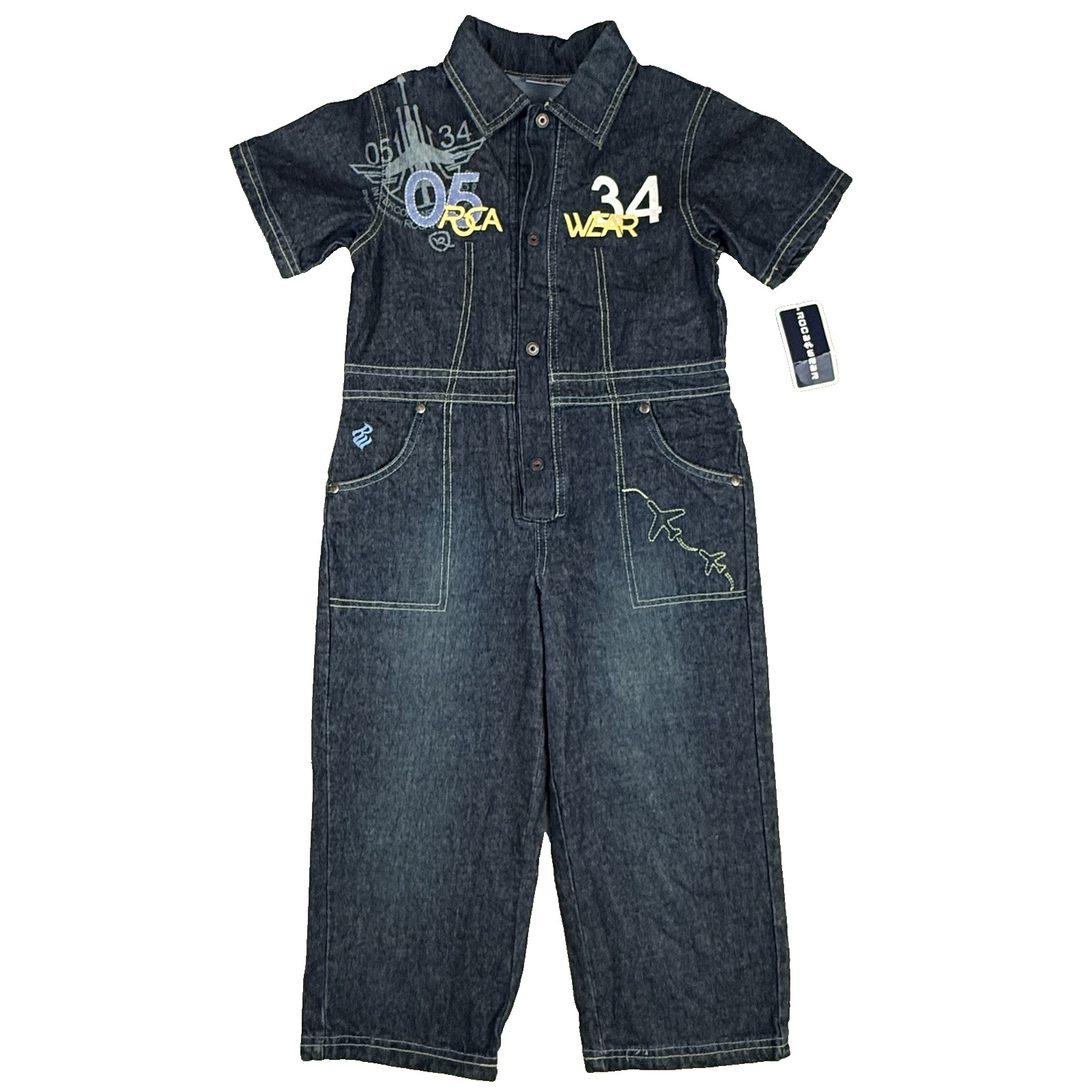 NEW Roca Baby Rocawear Denim Jumpsuit 4 Coveralls Romper Jean Embroidered Logo