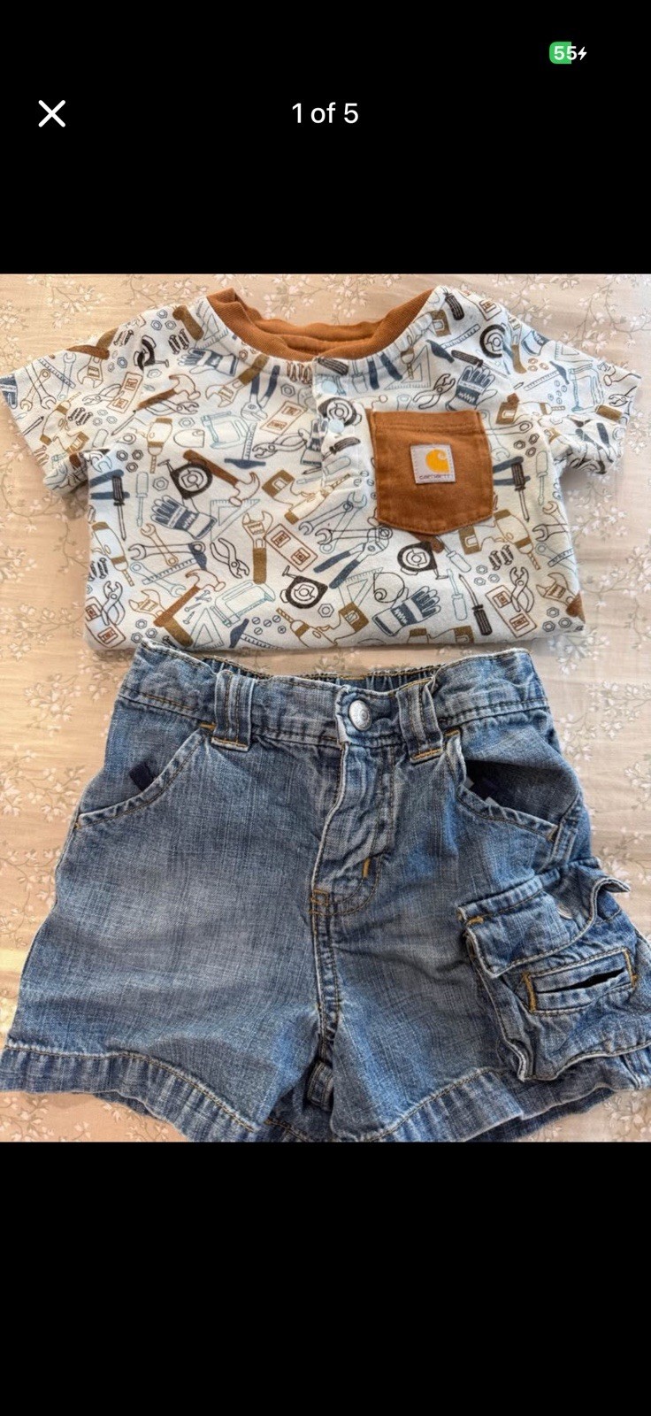 Carhartt GAP Unisex Baby 2 Piece Outfit Set Bodysuit Denim Shorts 12M