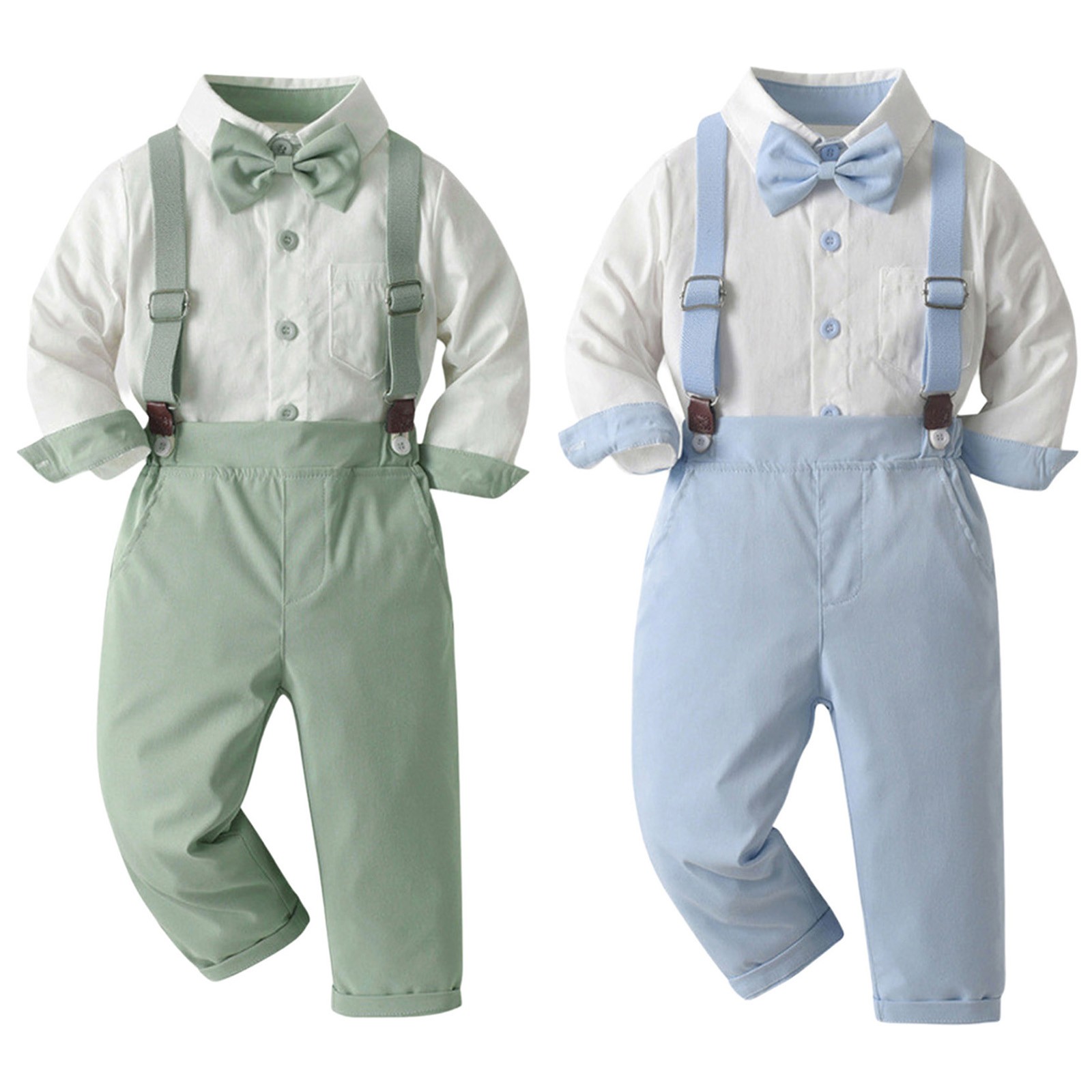 Baby Boys Suspender Pants Turn-Down Collar Shirt Party Wear Gentleman Suit Cute