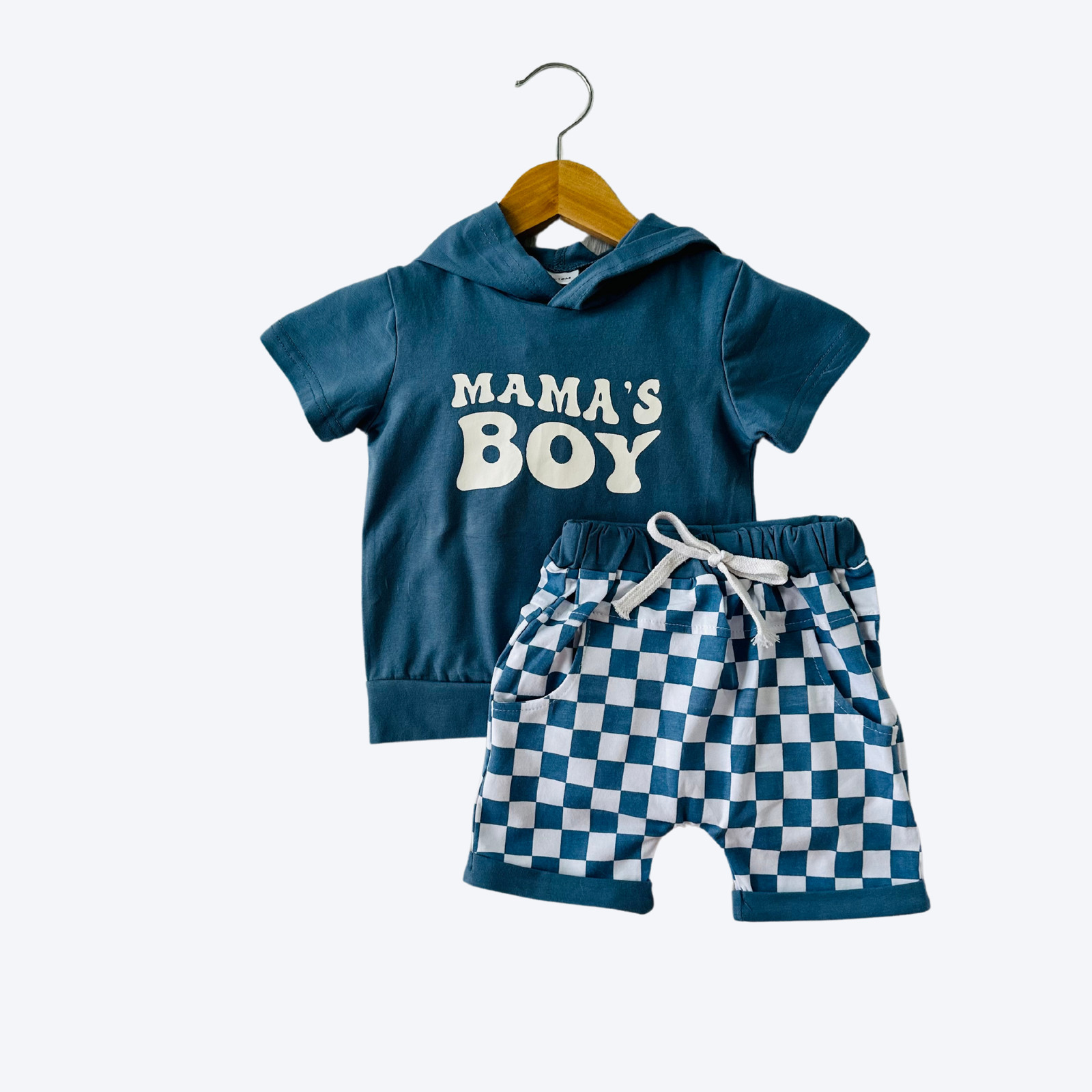 Baby Toddler Boy Mama’s Boy Hooded Short Set Blue