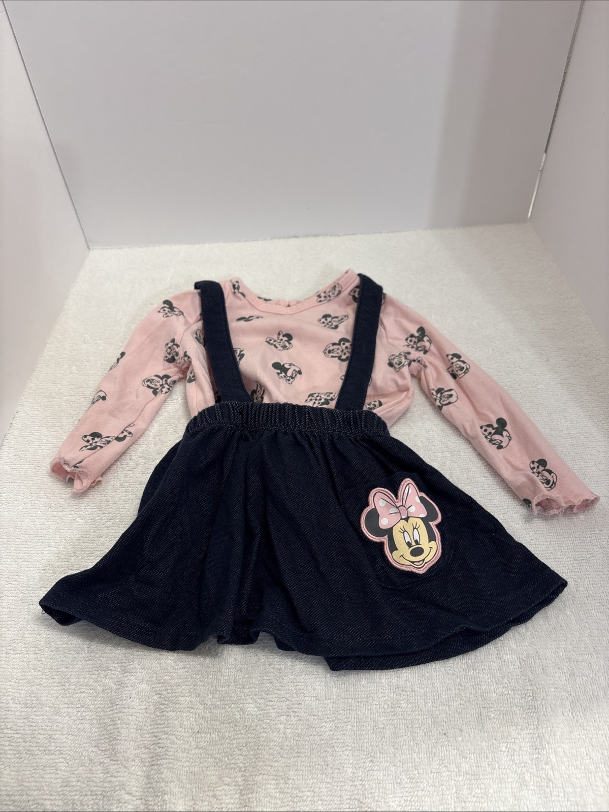 DISNEY MINNIE MOUSE DENIM JUMPER SKIRT DRESS BODYSUIT SIZE 12 Months DISNEY BABY