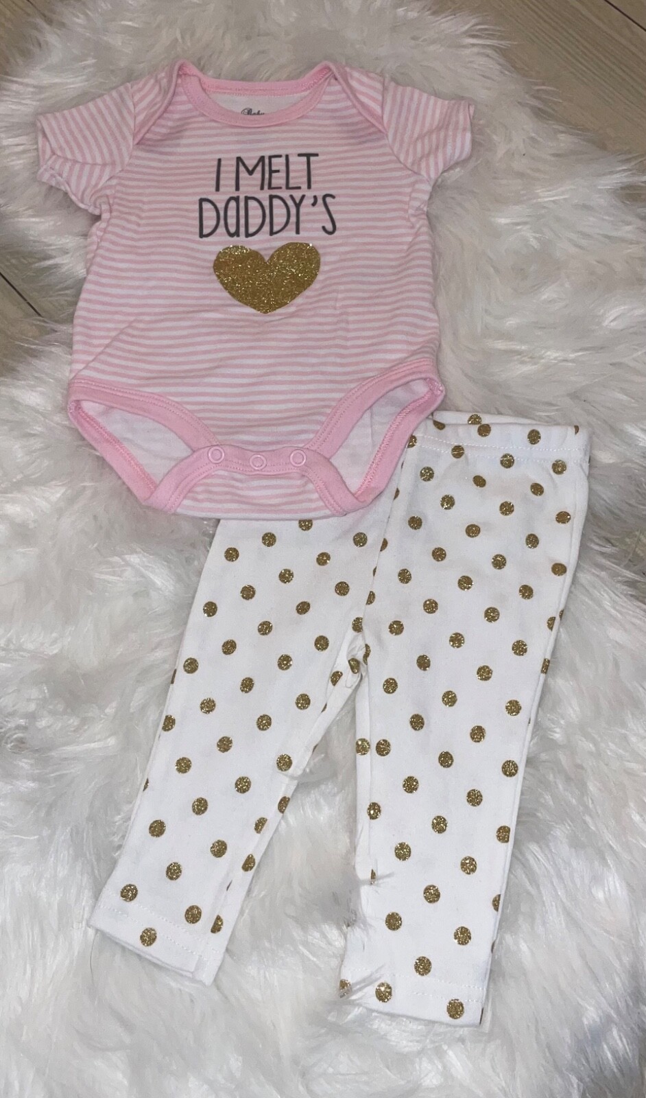 Baby Essentials 2 Piece Outfit One Piece Pants Heart Baby Girls 3M 3 Months