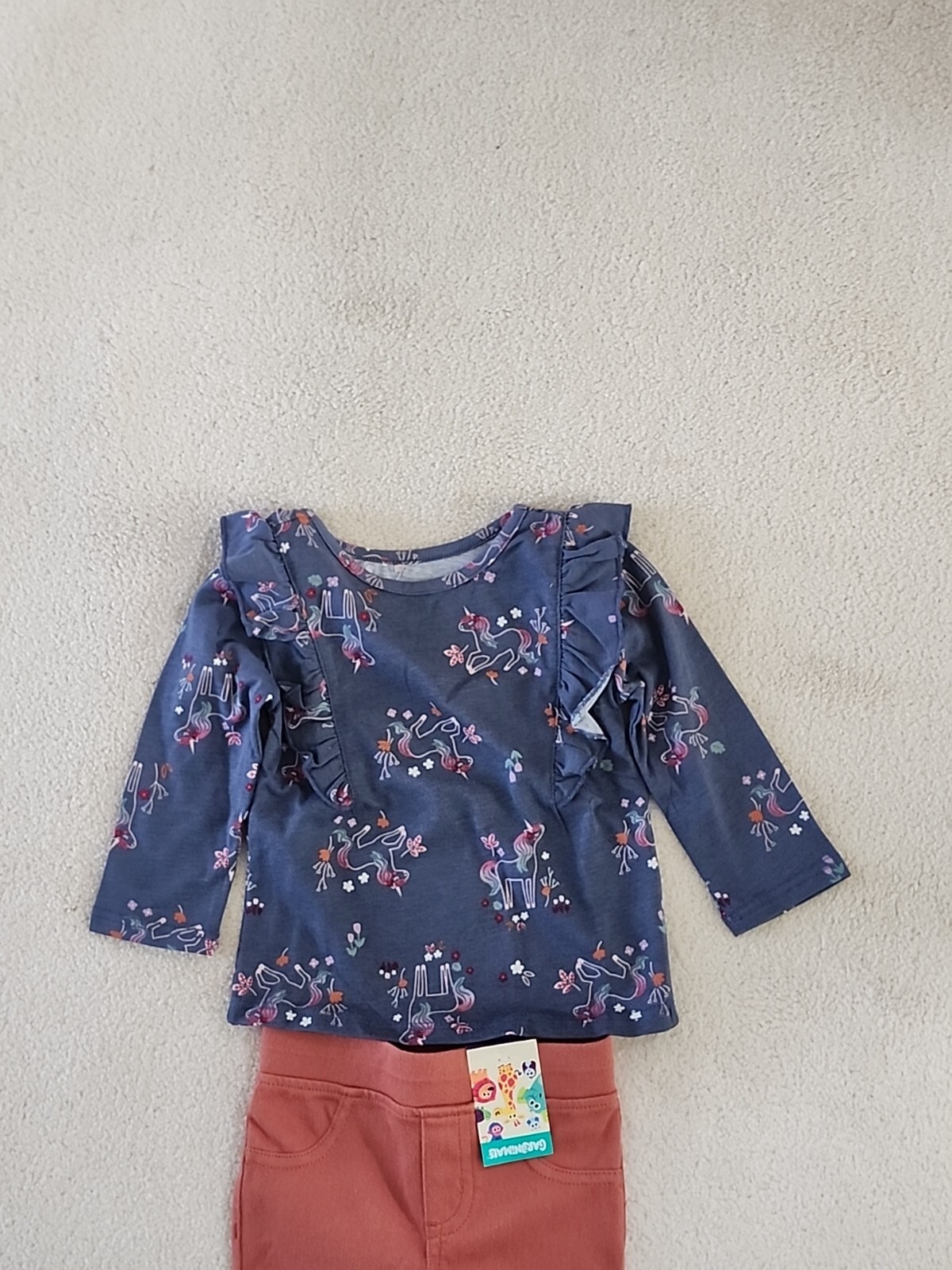 Garanimals baby girl 12 months Unicorn Ruffles gray tera cotta lavender.