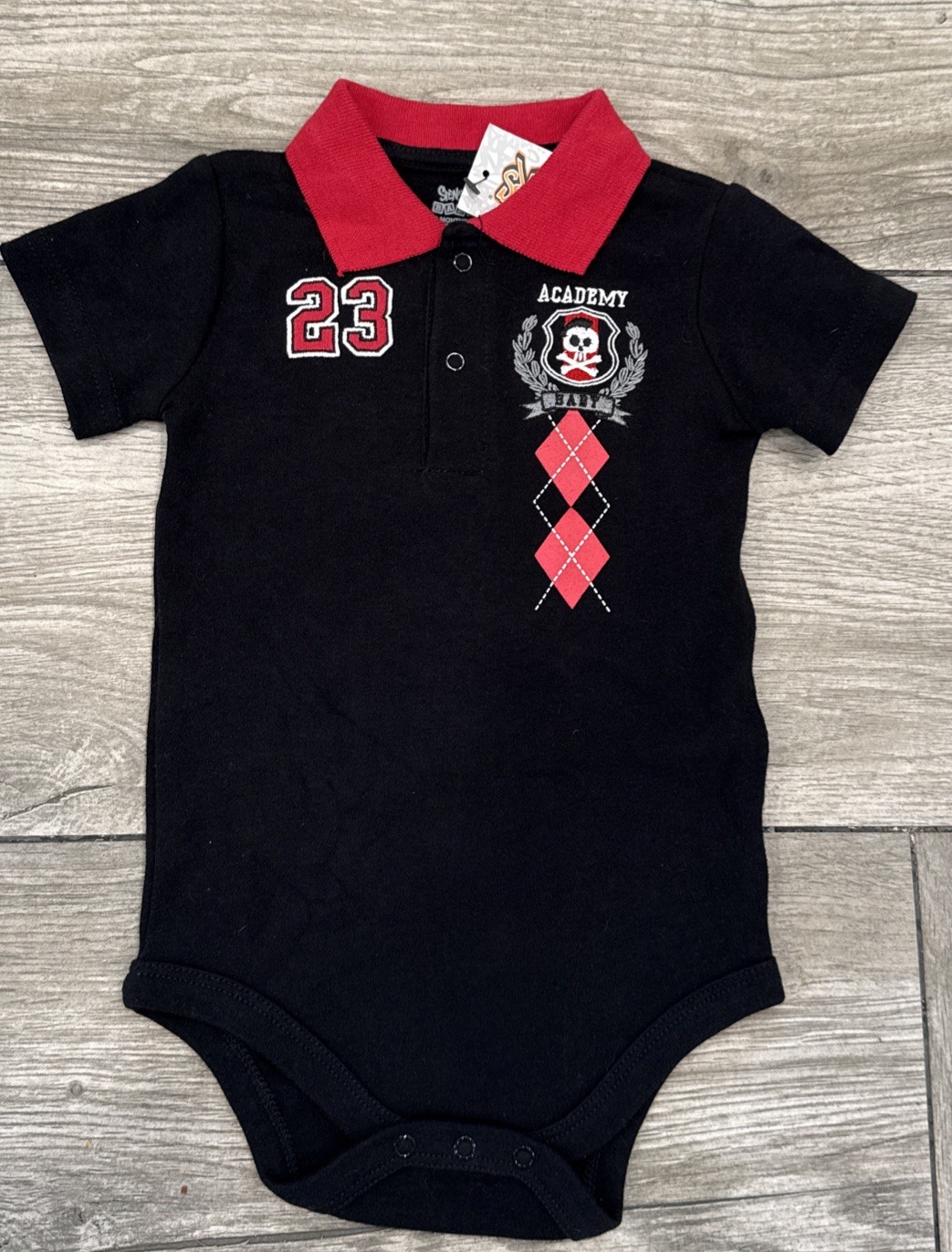Spencer’s Mohawk Skull Embroidered Baby Academy One Piece Bodysuit 6-12 Months