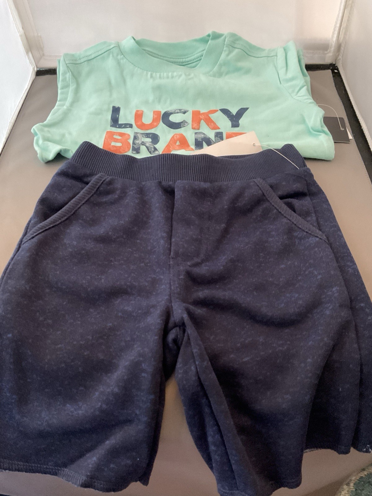Lucky Brand 2 Piece Shirt And Shorts Set Aqua And Blue Signature Size 3