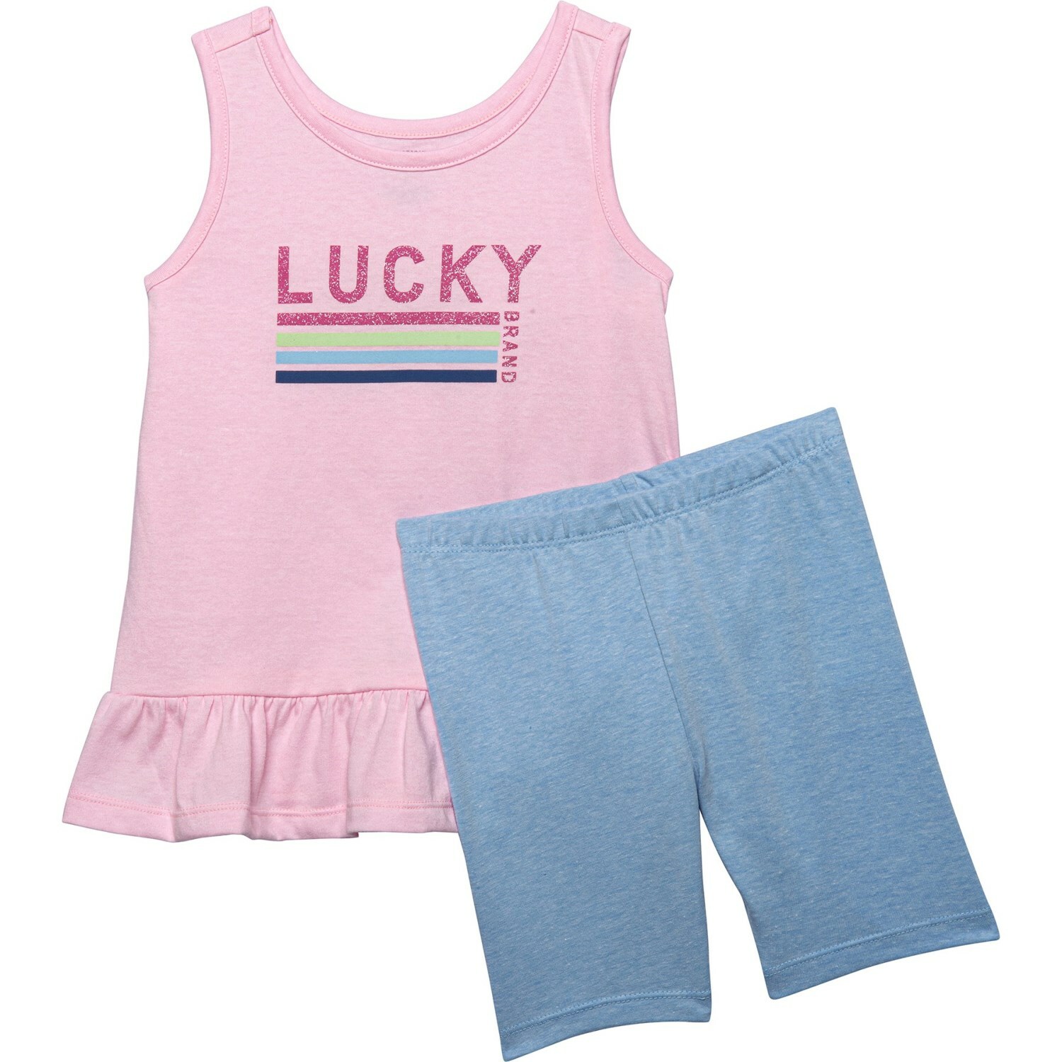 Lucky Brand Set Toddler Girls size 3T Pink Ruffle Tank Top & Blue Biker Shorts